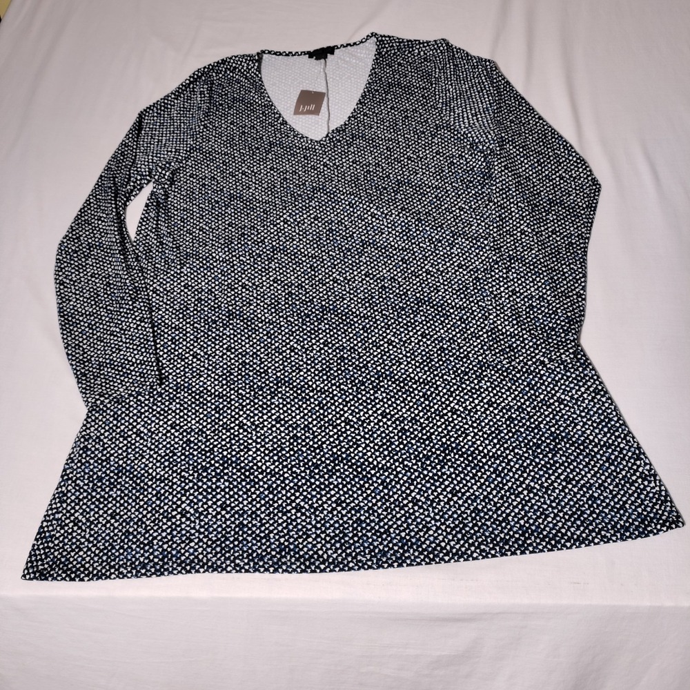 J.Jill Wearever Top Medium NWT 3/4 Sleeve Blouse Shirt Blue Prussian B‎